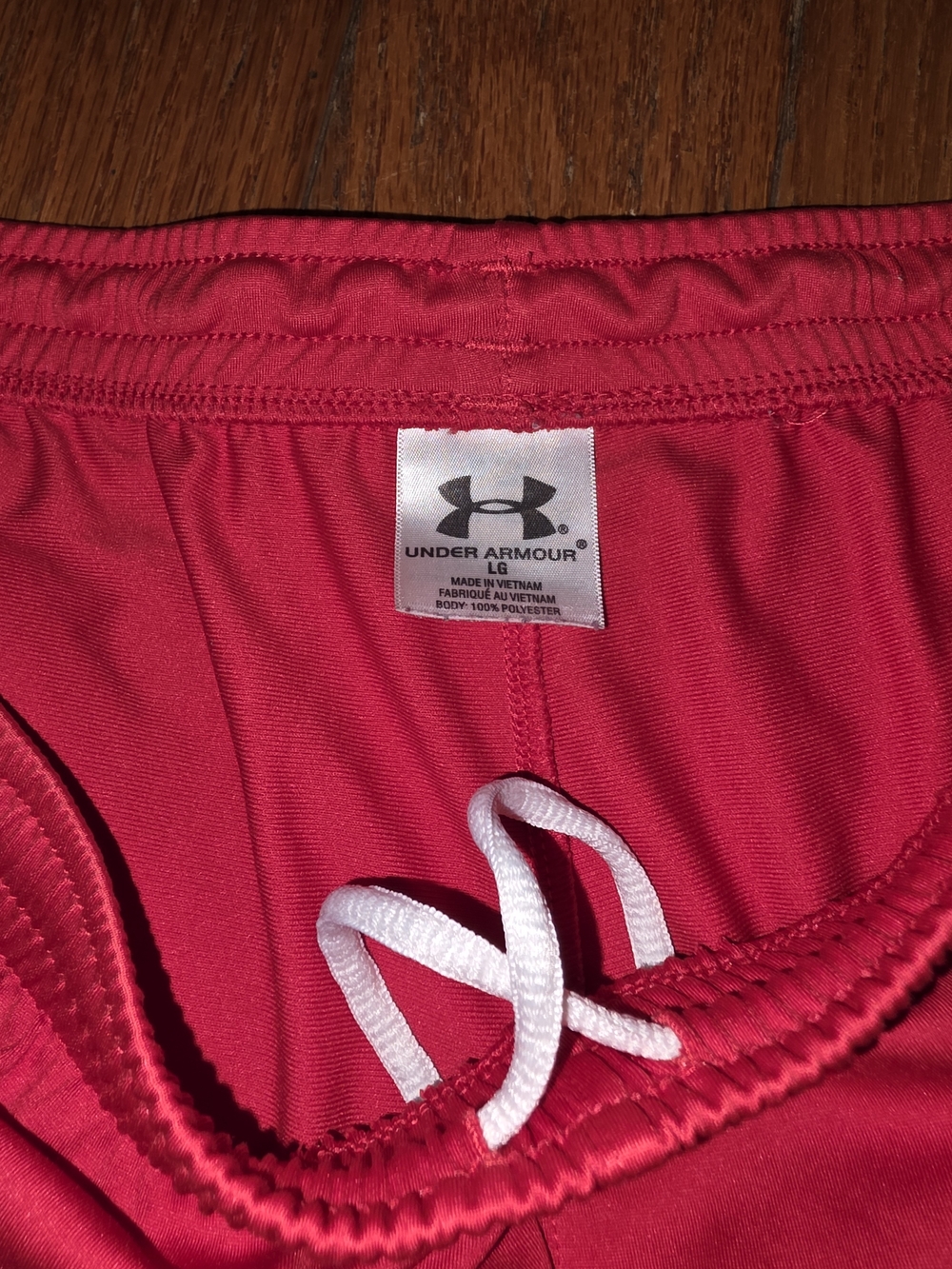 Under Armour Red Athletic Shorts with White Stripes - Picture 3 of 4